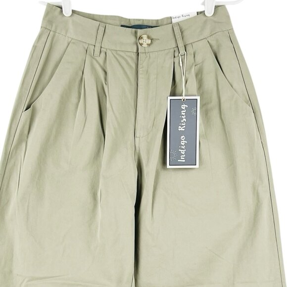 Indigo Rising Women's Pleated Front Wide Leg Green Pant Size 11/30 High Rise NWT - Picture 3 of 12